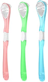 3-Color 3 Pack Adult Tongue Scraper and Tongue Cleaning Brush Double-Sided Soft Tongue Coating Brush, Portable Food-Grade Oral Massage Brush