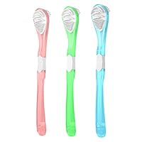 3-Farben 3er-Pack Erwachsenen-Zungenschaber und Zungenreinigungsbürste, doppelseitige weiche Zungenbelagbürste, tragbare orale Massagebürste aus Lebensmittelqualität