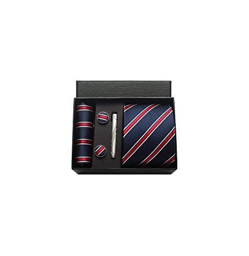 Image of Striped Plaid Polka Dot Mens Tie Formal Necktie Pocket Squares Ties Clips Cufflinks Classic for Men Set