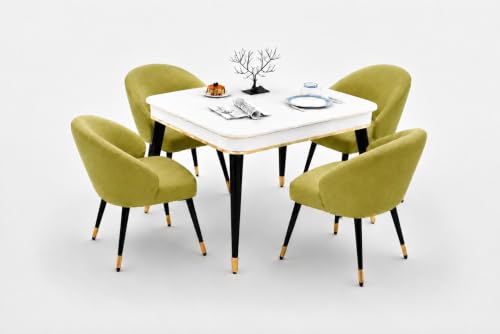 Image of WOODEN SPACE 4 Seater Wooden Dining Table Set | Urban Marble Top Dining Table with Chairs for Dining Room & Kitchen (Modern Classic Light Green) (42 x 42 x 30 inch)