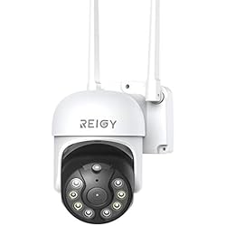 Camara De Seguridad 360 Grados REIGY 1296P Cámara de Vigilancia WiFi Exterior/Interior 360 Grados, 3MP Camara de Seguridad IP PTZ, Visión Nocturna Infrarroja y Color, Audio Bidireccional, Detección de Movimiento