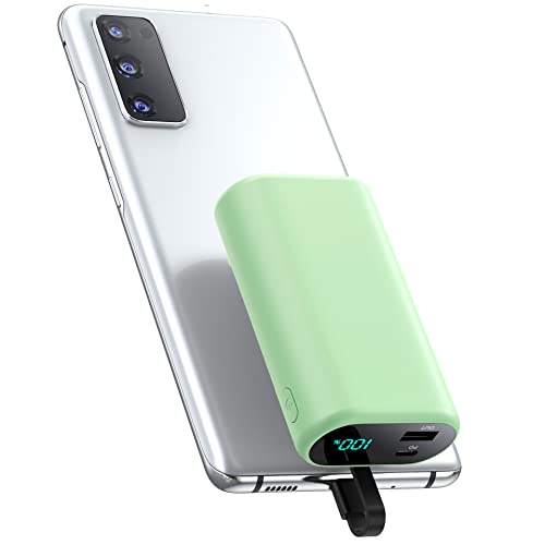 Small Portable Charger 10800mAh with Built-in USB-C Cable, Mini PD 3A Fast Charging Power Bank, Ultra-Compact LCD Display Battery Pack Compatible with Samsung Galaxy S22/S21/S10/S9,Note 20/10,Moto,LG