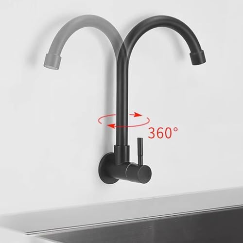 Grifo de agua fría montado en la pared negro acero inoxidable giratorio 2