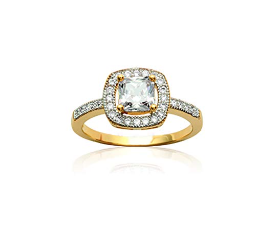 Bague Alliance en Plaqué Or 18k solitaire oxyde de zirconium carré et anneau pavé