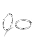 FaithHeart S925 Pendientes Aro Plata de Ley Aros Pequeños Chapado en Oro Blanco Huggies Argollas Diámetro 20mm Hipoalergénicos Joyas de Mujer Chica