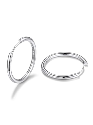 FaithHeart S925 Pendientes Aro Plata de Ley Aros Pequeños Chapado en Oro Blanco Huggies Argollas Diámetro 20mm Hipoalergénicos Joyas de Mujer Chica