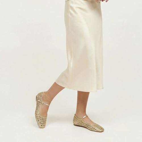 Image of Molozoey Woven Mesh Ballet Flats for Women with Metal Buckle Strap Ballerina Flat Shoes Comfortable Round Toe Mary Jane Flat.