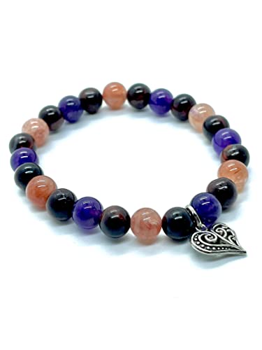 Dce Triple Stone Optimum Weight Loss Bracelet Handmade 8Mm Gemstone Red Tiger Eye - Sunstone - Amethyst Beaded Jewelry Bracelets Natural Healing Metabolism Booster Spiritual Bracelets By Dazzling Crystal Exports #TOP3