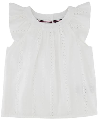 Tommy Hilfiger Girl's Short Sleeve Chambray Denim Shirt, Eyelet Top With Flutter Sleeves