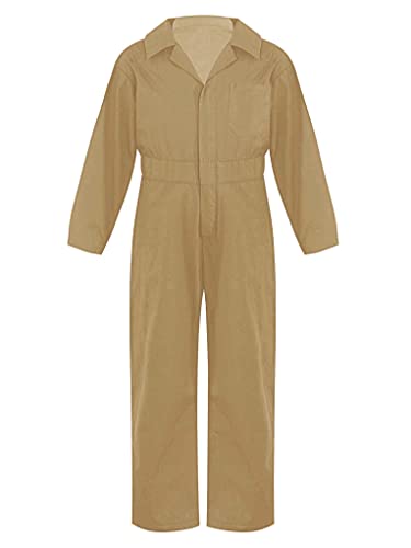 Mufeng Boys Girls Jumpsuit Overall Mechanic Costume Boiler Suit for Kids Khaki Coveralls Workwear Cosplay Dress Up Khaki 11-12 Years
