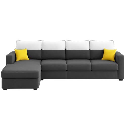 Image of Furny Tokiaa 6 Seater Fabric LHS L Shape Sofa Set (Dark Grey) | Soft Velvet Fabric | Modern Design | Comfortable Seating | Living Room Furniture