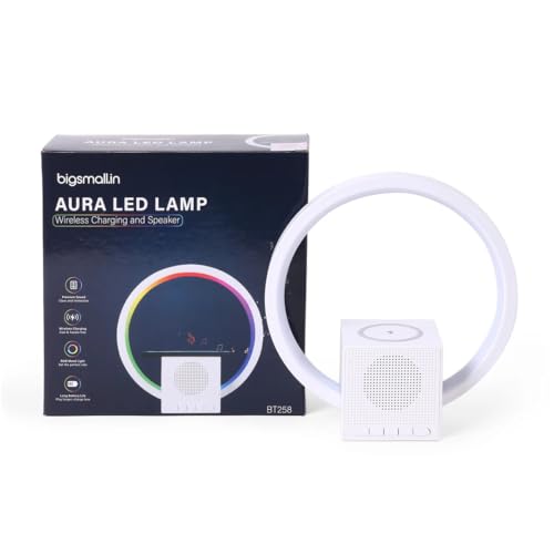 Image of Bigsmall Aura LED Lamp with Wireless Charging & Bluetooth Speaker | Touch Control, RGB Night Light, Desk Lamp for Bedroom, Living Room & Office