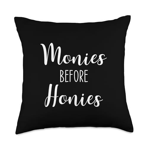 Money, Hustle and Success Motivational Gifts Monies Before Honies, Hustle, Success, Money Motivational Throw Pillow, 18x18, Multicolor