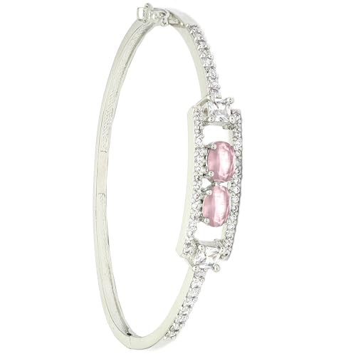 Image of ZENEME Rhodium-Plated Oval Shape American Diamond Studded Handmade Kada Bracelet For Girls and Women