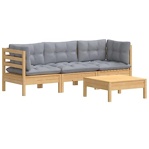 vidaXL Salon de Jardin 4 pcs avec Coussins Gris Bois de pin