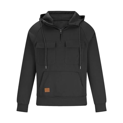 Mens Hoodies Graphic Design Quarter-Zip Drawstring Cargo Tactical Sweatshirts Fashion Long Sleeve Hooded Pullover3