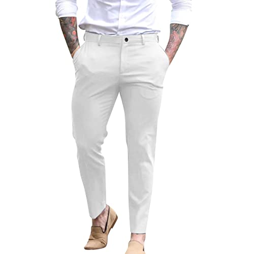 Pantalon de Costume Stretch pour Homme - Long - avec Poches - avec Fermeture éclair - Noir - Jambe Droite - Pantalon d'extérieur Confortable - Pantalon Chino...