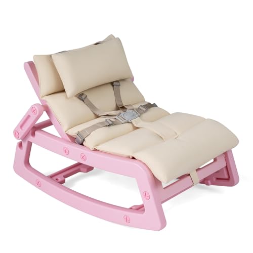 COSTWAY Fauteuil à Bascule Enfant avec Coussin et Appui-tête Amovible, Chaise à Bascule en HDPE avec Dossier Réglables, Rocking Chair pour Intérieur...