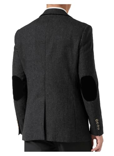 VENNYNG Men's Retro Tweed Blazer Sport Coat Autumn Casual Smart Office Suit Jacket Single-Breasted with Elbow Patches