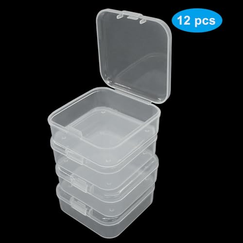 Image of LifCratms 12 Pcs Mini Clear Plastic Storage Containers Boxes, Small Bead Box for Collecting Small Items, Game Pieces, Jewelry, Business Cards, Crafts Accessories (2.16 x 2.16 x 0.79 Inch)