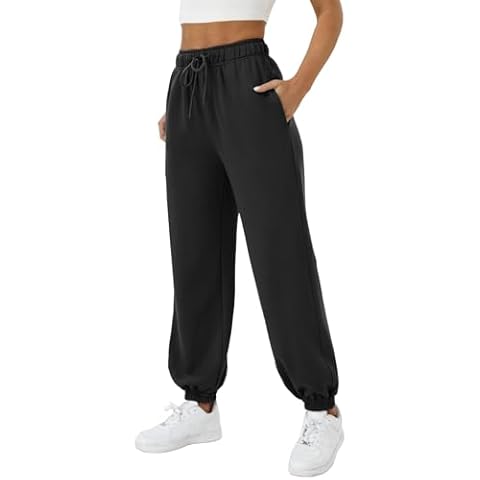 FireSwan Women's Sweatpants with Pockets Drawstring Casual Baggy Joggers Pants Workout Lounge Athletic Bottoms Black Cover