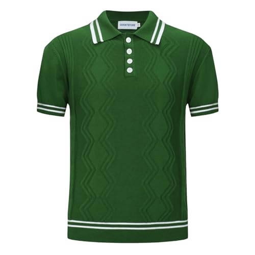 OXKNIT Men’s Knitted Vintage Polo Shirt, 1960s Mod Style Retro Polo Textures Shirt with Double Line Neck
