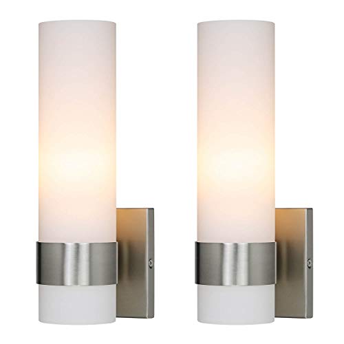 XiNBEi Lighting Wall Light, 1 Light Bathroom Vanity Light, ADA Brushed Nickel Wall Sconce with Tube Glass 2Pack XB-W1185-2BN26