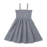 GuoChe Vestito da bambina a linea con volant in poliestere leggero per bambine e ragazze, Peltro, 4T