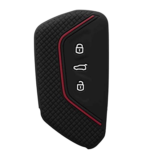AUTOZOCO Funda Silicona Mando Llave del Coche 3 Botones, Protector Carcasa Llave Coche, Compatible con VW Golf 8, Seat Leon MK 4 / KL, Tarraco, Ateca, Skoda Octavia, Cupra Formentor, Leon, Negro Rojo