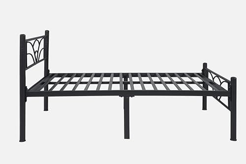 Image of Zyra Metal Extra Single Size Bed Without Storage | Wrought Iron Cot with Headboard & Footboard| Sturdy Powder Coated Platform Bed Extra Single Size Cot for Bedroom (Zyra Black)