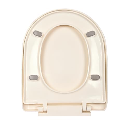 Image of Elegant Casa A-11 Toilet Seat Cover D Shape Commode Cover Easy Installation Stable Hinges Prevent Shifting Soft-Closing Colour Ivory Off-White Sleek Design Size 43x35 Hole Distance 13-18 Cm