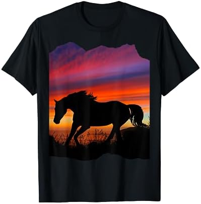 Beautiful Arabian horse sunset silhouette orange purple blue T-Shirt