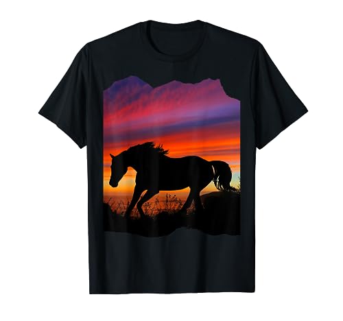 Beautiful Arabian Horse Sunset Silhouette Orange Purple Blue T-Shirt #TOP1