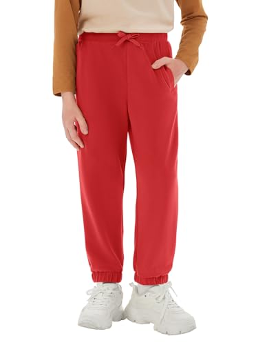 Haloumoning Boys Athletic Sweatpants Basic Elastic Waist Joggers Active Pants with Pockets 5-14 Years Red