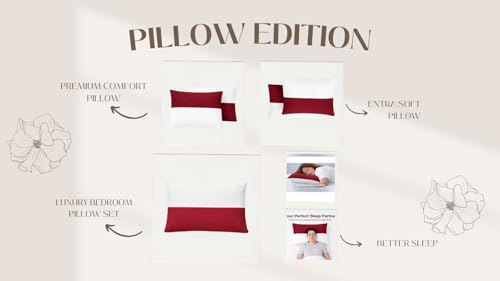 Image of ARLinen Hollow Fiber Sleeping Pillow - Set of 2, Height Adjustable, Soft & Fluffy Comfort, White & Burgundy, 29x19 Inch with 300g Extra Fiber for Custom Comfort, Pillow Covers Included