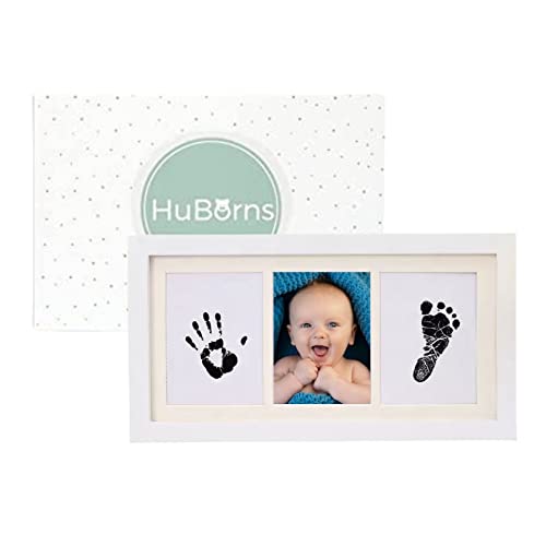 HuBorns - Marco de Fotos con Huellas de Bebe con Tinta para Manos y Pies - Cuadro con huella de Niño o Niña - NO TÓXICO - Recuerdo para Regalo de Bebé Recien Nacido