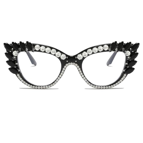 LJCZKA Cat Eye Blue Light Glasses for Women Diamond Computer Glasses Clear Lens with Rhinestone Anti Eyestrain Headache - Image 2