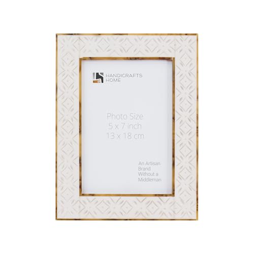 Handicrafts Home - Handicrafts Home White Picture Frame, Handmade Resin Inlay & Wood 5x7 Photo Frame for Christmas, Holiday Gifting, Home Decor, Modern Farmhouse, Shelf Styling & Elegant Living Room, Wall/Tabletop Decor