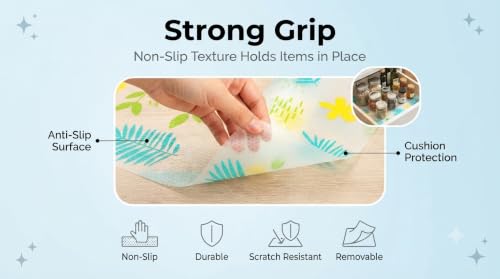 Image of Dribble EVA Shelf Liner Mat 45x500cm Roll, Non Slip Drawer & Cabinet Liner for Kitchen, Waterproof Oilproof Washable Fridge Mat, Anti Skid Cupboard Wardrobe Multipurpose Mat Tropical Breeze