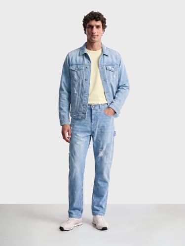 Image of The Indian Garage Co Men Carpenter Fit Solid Mid-Rise Cargo Denim