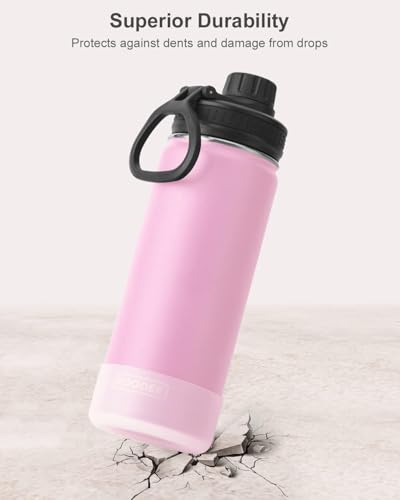 Image of koodee Insulated Water Bottle, 18 oz Stainless Steel Double Wall Vacuum Wide Mouth Sport Bottle with Leakproof Spout Lid (Pink)