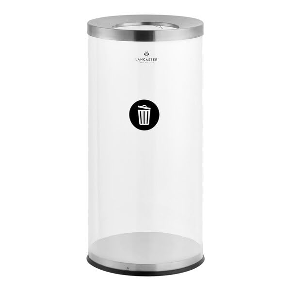 17 Gallon Round Trash Can Clear Acrylic with Stainless Steel Top 14 x 28 3 Inch Decorative Indoor