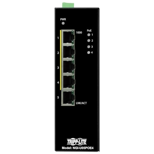 Image of Tripp Lite Industrial 5 Port PoE+ Ethernet Network Switch 10 /100 /1000 Mbps 14 to 140F Temperature Range Unmanaged 30W TAA Compliant DIN Mount (NGI-U05POE4)