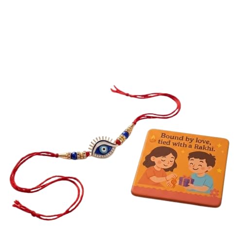Image of SAUDEEP INDIA Decorative Fridge Magnet for Refrigerator Decor | Rakhi for Brother | Raksha Bandhan Gift Combo Set | Cotton Thread Rakhi for Bhai Bhaiya | Festive Home Decor Item(Evil Eye)