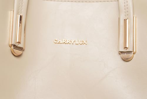 Image of Carrylux Women's Top Handle Bag | Hand Held bag | Stylish Patent Synthetic Leather Handbag with Dual Handles & Detachable Sling Strap | Beige Shoulder Purse for Work & Casual Outings