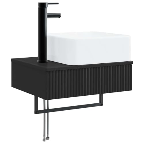 Lavabo de pared negro compacto de 53 cm para baños pequeños 2