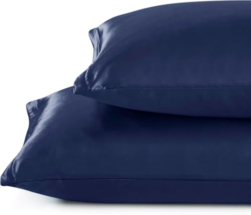 Image of Luxury 2 Pack Zippered Satin Pillowcaes, Luxury and Silky Soft Travel Zip Pillow Cases (Standard, Navy)