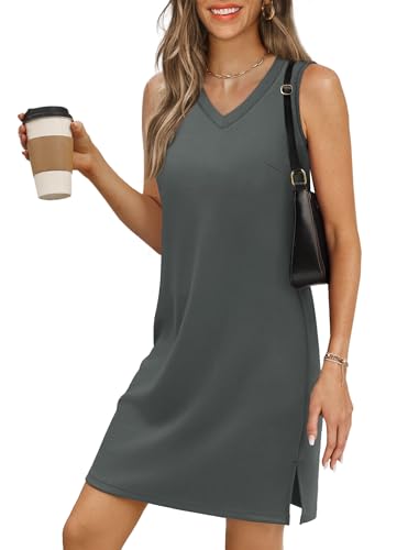 Image of BKRIVE V-Neck Summer Casual Beach Dresses for Women 2026 Vacation Women's Sleeveless Sundress with Split