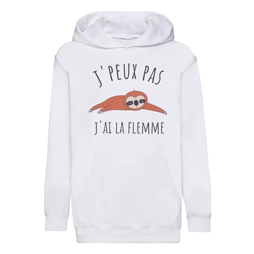Sweat à capuche enfant J'peux pas j'ai la flemme vêtement chaud et doux contre les textiles irritants