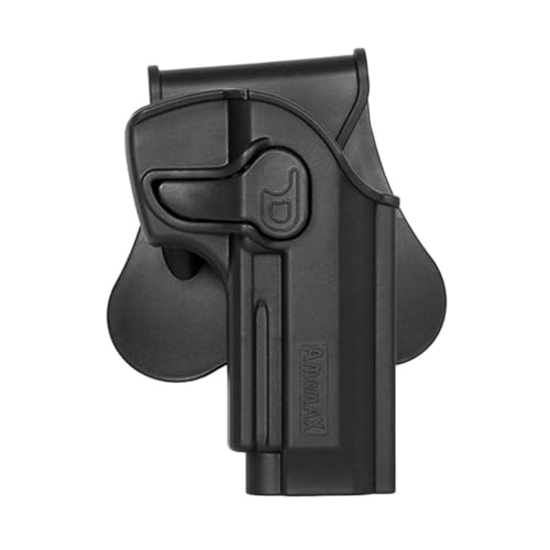 Funda Táctica Amomax para Beretta M92 de Airsoft, Polímero Reforzado, Bloqueo Automático, Ajuste 360°. Compatible con Marui, We, KJW, SRC, ICS, Secutor, y Otras. Negro